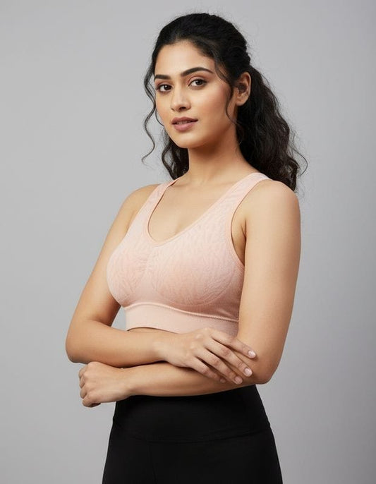 Figo Women Imported Seamed Comfort Bra – Nude Beige (Everyday Support)