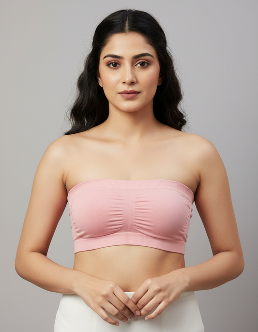 Figo Women Seamless Strapless Tube Bra – Blush Pink (Everyday Comfort)