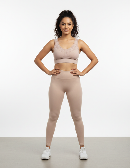 Figo Women Seamed Comfort Sports Bra Imported – Nude Brown (Everyday Wear)