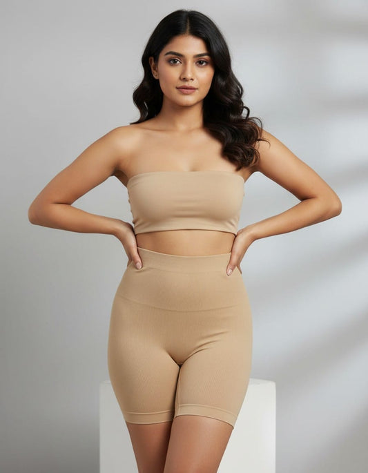 Figo-Seamless High-Waist Tummy Control Shapewear Shorts – Nude Beige